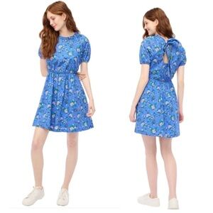 J. Crew Blue Floral Short Sleeve Tie-Back Dress